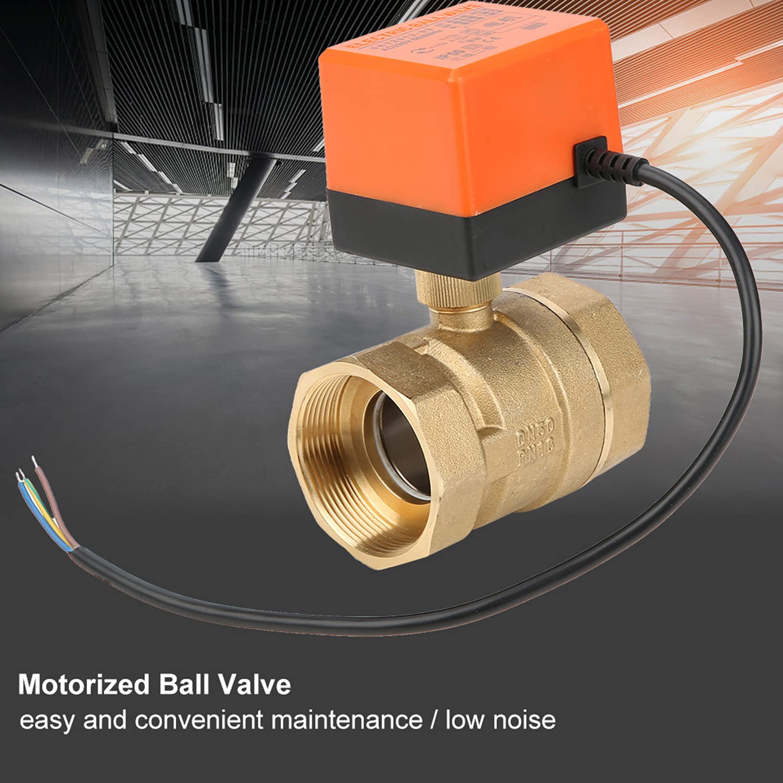 Válvula de bola eléctrica, válvula de bolas de latón, apta para AC G2 DN50 Válvula de bola motorizada eléctrica de latón con control de 2 vías y 3 cables de 2 puntos