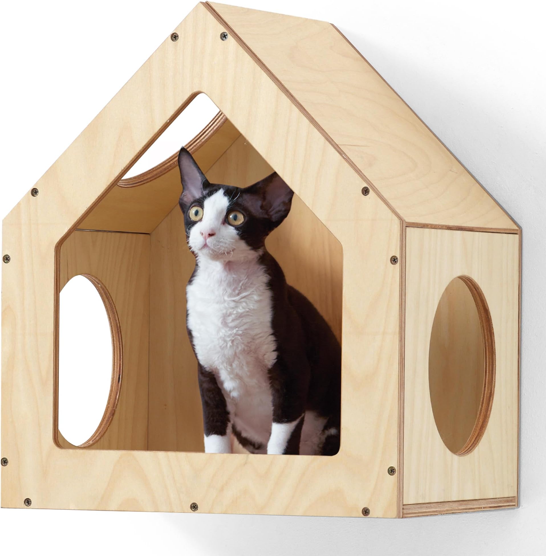 Cat House Wall Mounted, 15.5x11.8x18 Inches Birch Plywood Condo, Multi-Use Kitten Furniture, Stylish Design, DIY Cats Wall Jungle