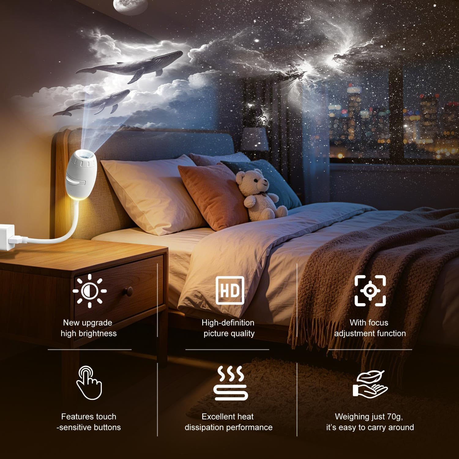 Veilleuse projecteur galaxie 2 en 1 USB Star Lamp Cadeau pour chambre d'enfant