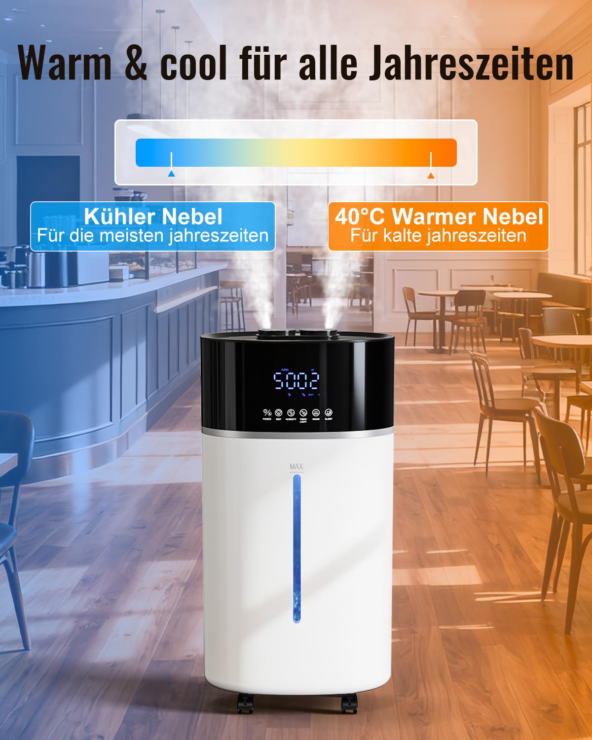 Luftbefeuchter Große Räume 18L, Warme&Kühle Nebel Humidifier bis 200 m² Raumbefeuchter Wohnzimmer, Extended Tube & Doppeldüsen Ultraschall Luftbefeuchter, Schlafzimmer/Büro/Pflanzen/kommerzielle, Weiß