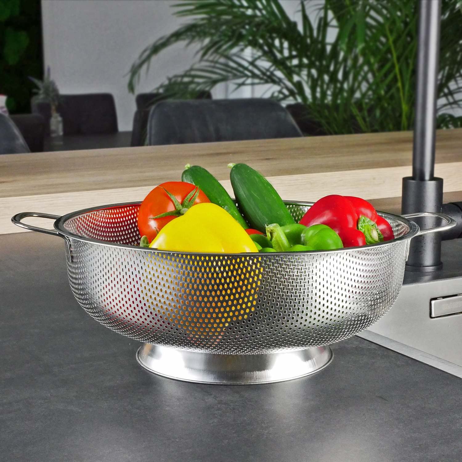 PriorityChef Edelstahlsieb 5 Qt – Spülmaschinenfest, Mit Griff, Für Reis & Nudeln