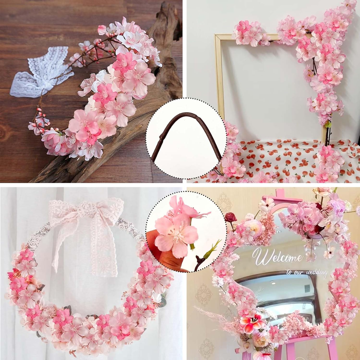 SNAIL GARDEN 720 Blooms Silk Cherry Blossom Branches, 43" Artificial Cherry Blossom Flowers,4 Pcs Pink Cherry Blossom Stems,Long Stem Artificial Flowers for Tall Vase Home Wedding Party Decor - Image 5