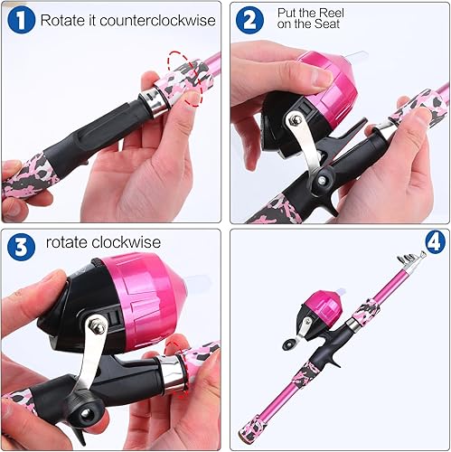 Miniatura 3 de Juego de caña de pescar telescópica plegable y carrete con botón de presión, caña de pescar pequeña para principiantes, juego de caña de pescar