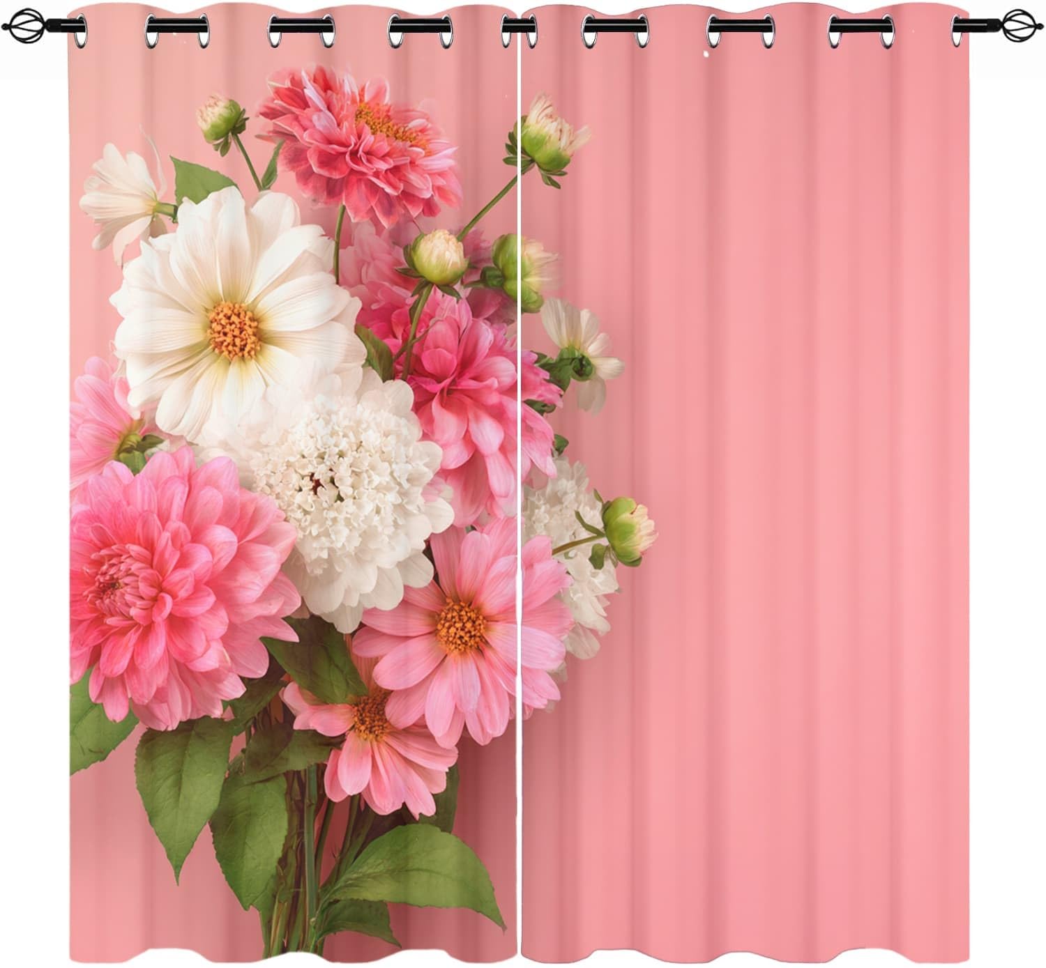 Draperies phoniques pour chambre d'enfant au motif de fleurs et plantes roses bien-être