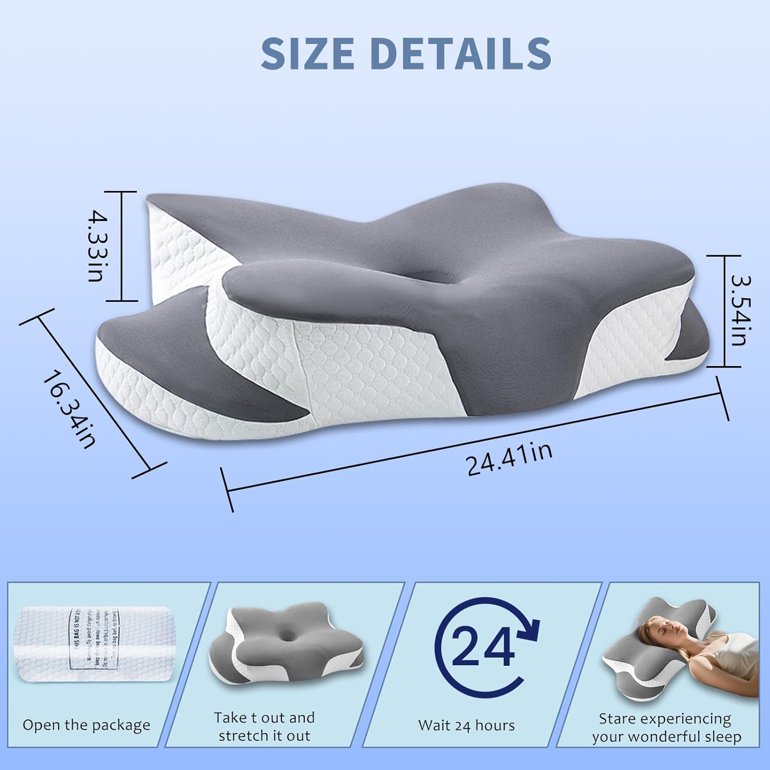 Memory Foam Cervical Pillow - Cooling Side Sleeper Pillow for Sleeping, Ergonomic Memory Foam Pillows for Neck Support, Contour Orthopedic Bed Pillow for Back Stomach Sleepers (Grey)