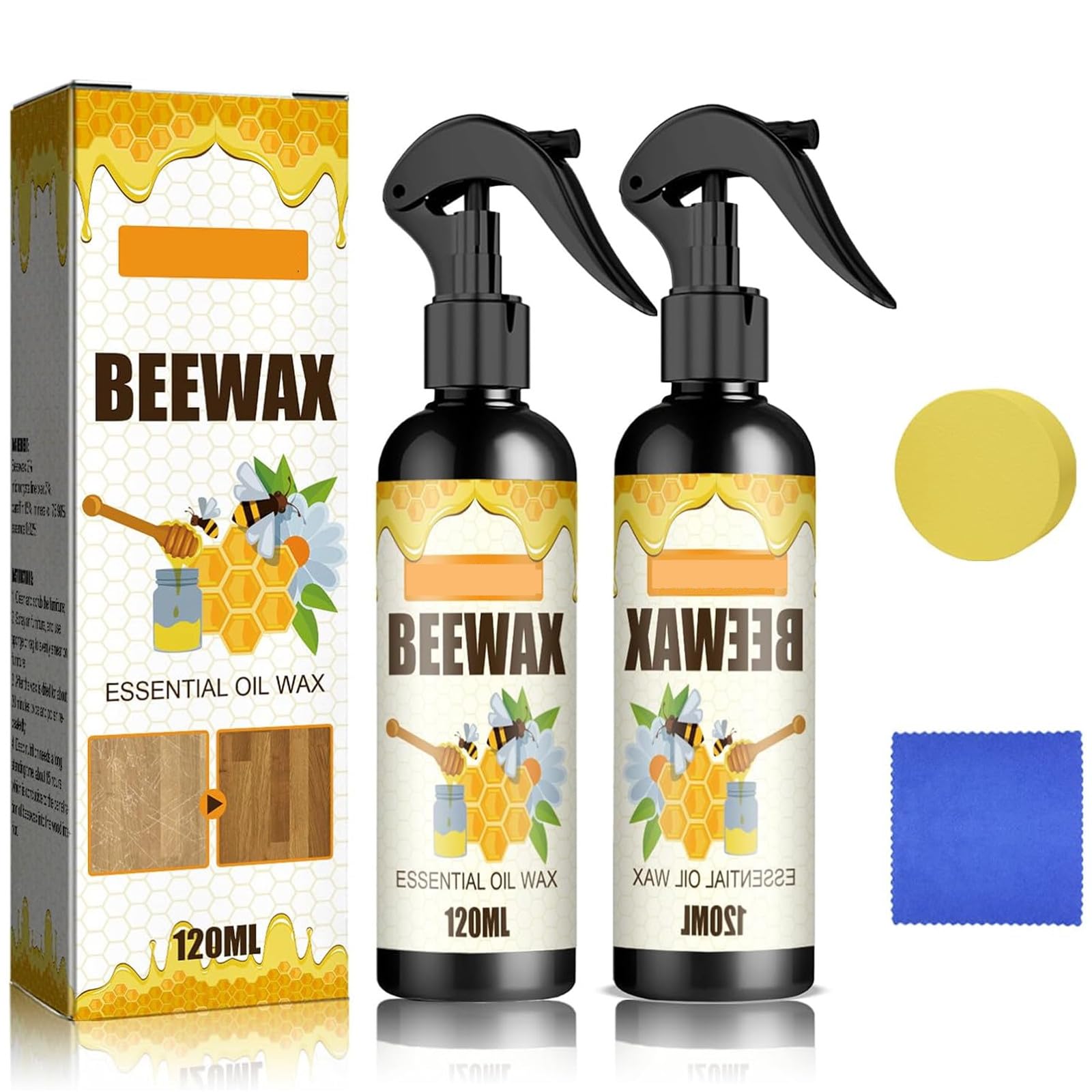 Spray de Cera de Abeja Micromolecularizada Natural,Cera de Pulido Multiuso,Limpiador de Ceras de Abeja,Abrillantador de Muebles de Ceras de Abejas,Pulimento Para Muebles En Wax Abejas,120ML*2 Piezas