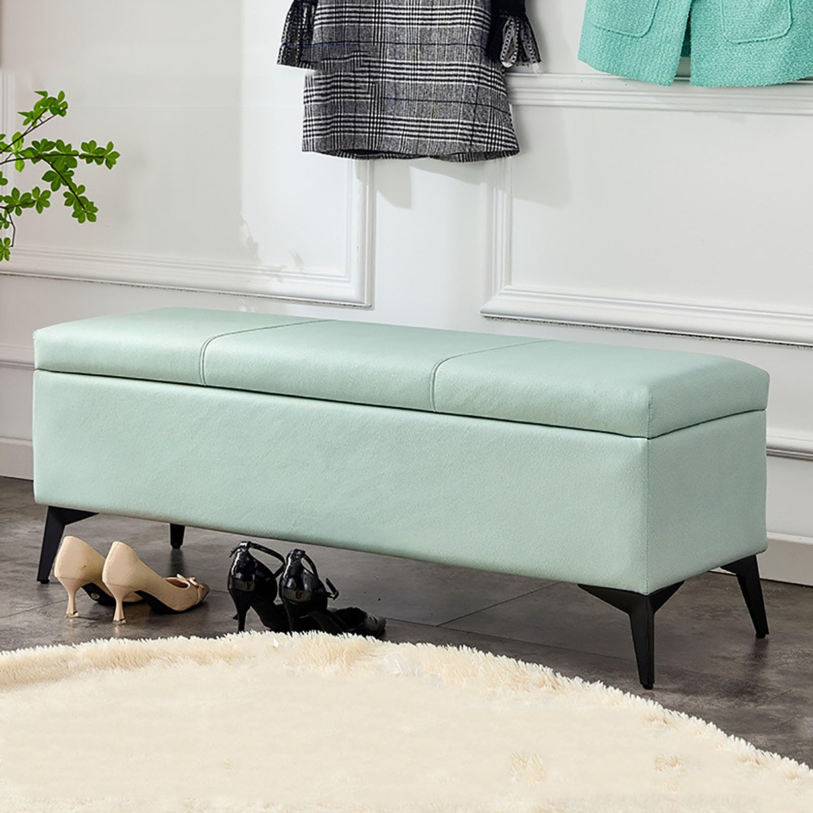 Banc de rangement avec plateau rabattable et coffre ottoman en similicuir