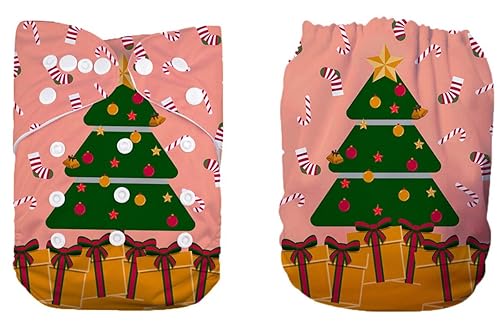 Pañal de tela de bolsillo, reutilizable, lavable, regalo de vacaciones de Halloween (árbol de Navidad rosa)