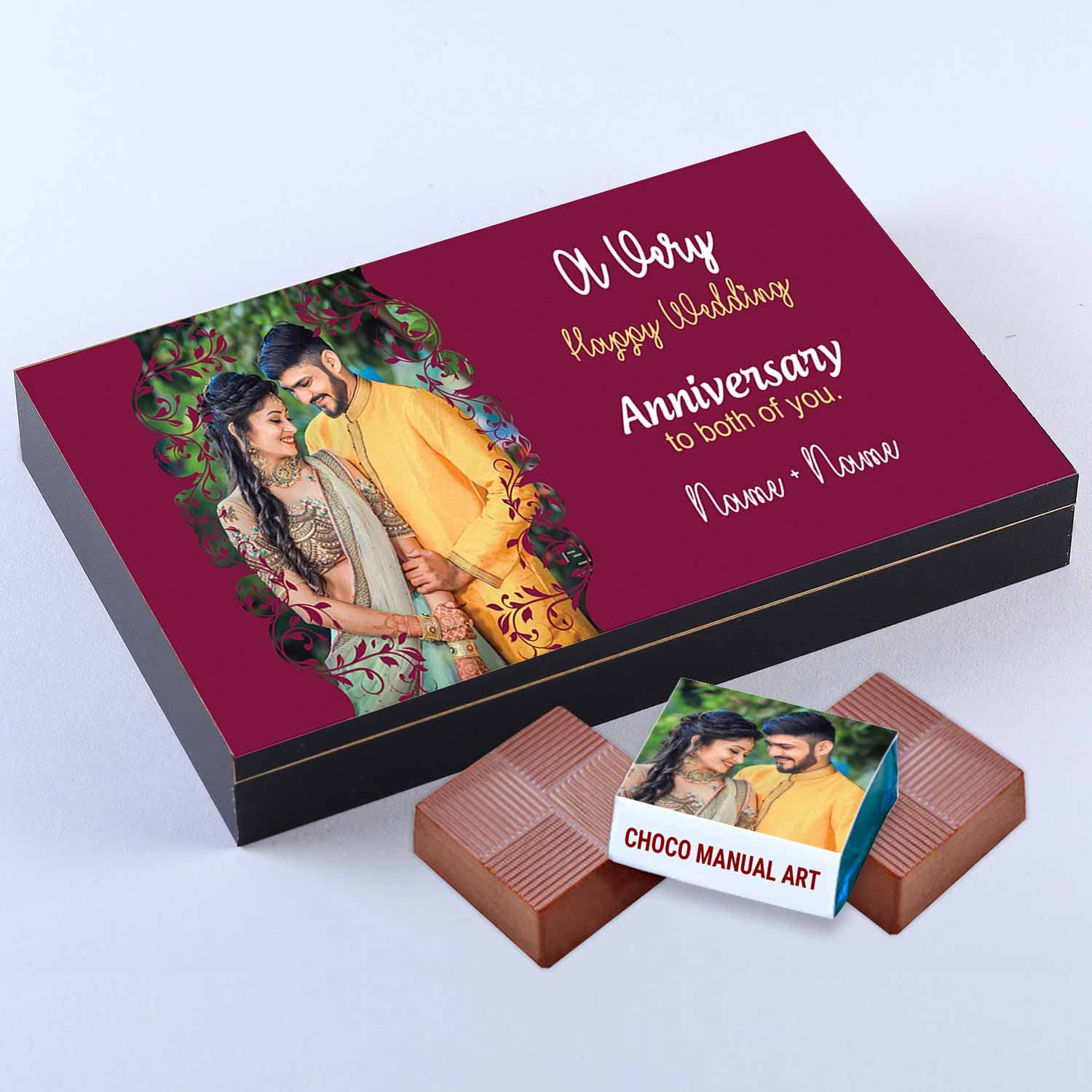 Choco ManualAT | Photo printed wooden box of chocolates with printed wrappers | Box of 12 Chocolates