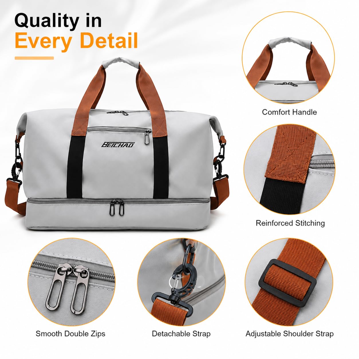 lafo Sac de Sport & Sac de Voyage pour Femmes et Hommes, Sac de Week-End Gym Bag, Sac de Natation étanche avec Compartiment à Chaussures & Compartiment Humide (Gris)