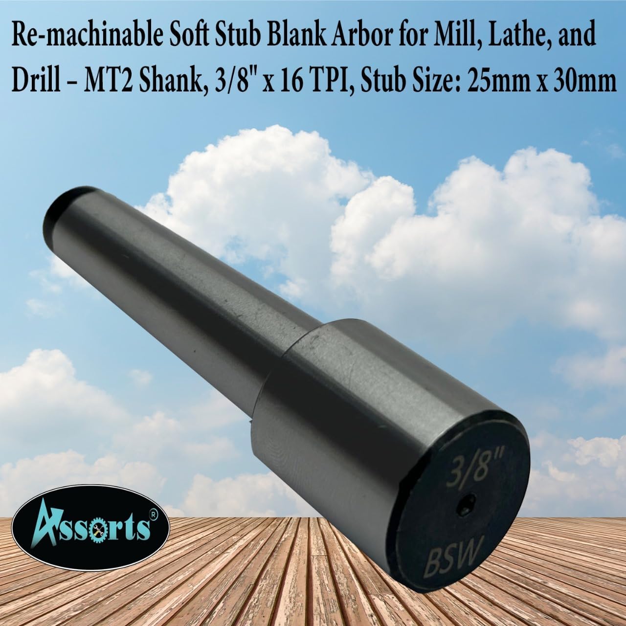Re-machinable Soft Stub Blank Arbor for Mill, Lathe, and Drill – MT2 Shank, 3/8" x 16 TPI, Stub Size: 25mm x 30mm