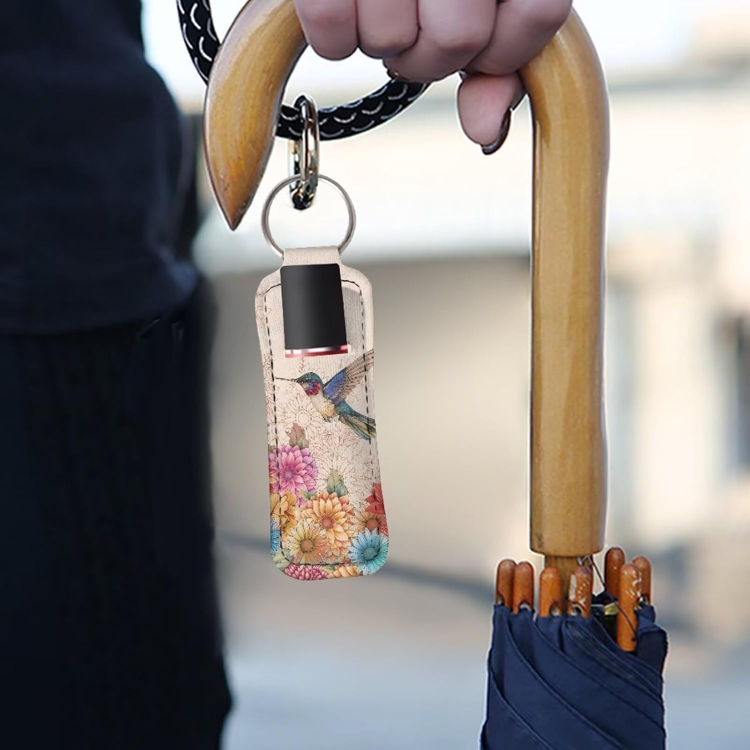 SEANATIVE 5 Pcs Lipstick Keychain Holder Lip Balm Holder Keychain Clip on Sleeve Chapstick Lip Gloss Holder Travel for Women image 4