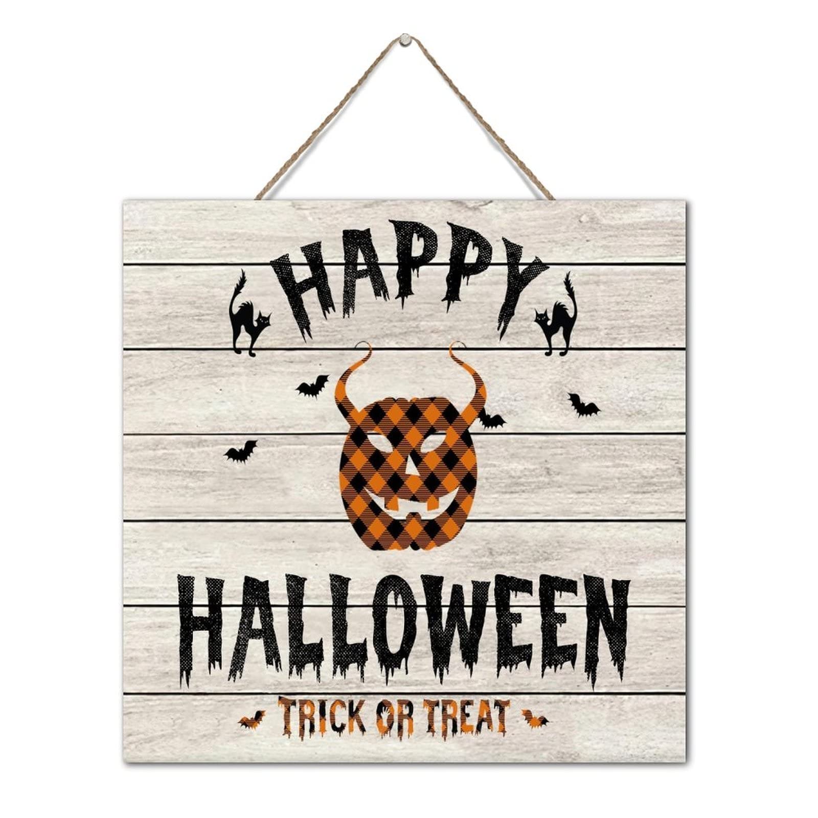 Panneau bois Halloween haut de gamme de 30,5 cm avec gravures détaillées