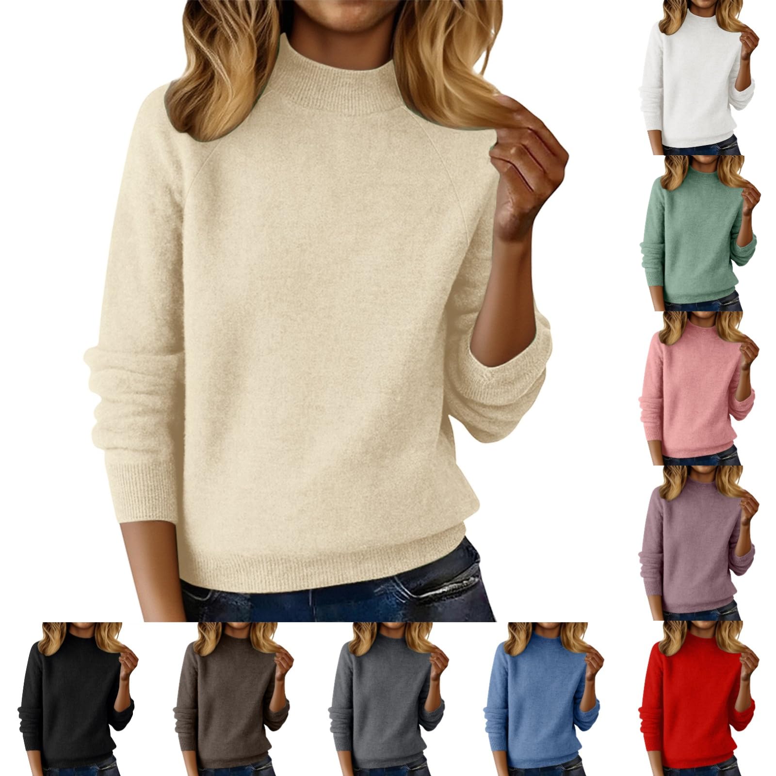 Cashmere Sweaters for Women Long Sleeve Ladies Kintted Mock Neck Sweater Ladies Pullover Clothes Winter Outfits 2026