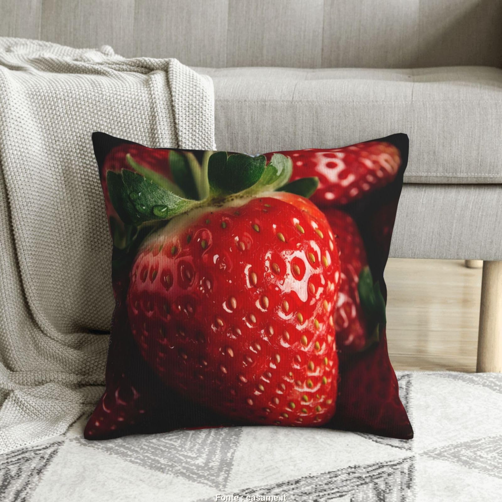 Housse de coussin fraise velours côtelé 45,7 cm déco salon lit canapé