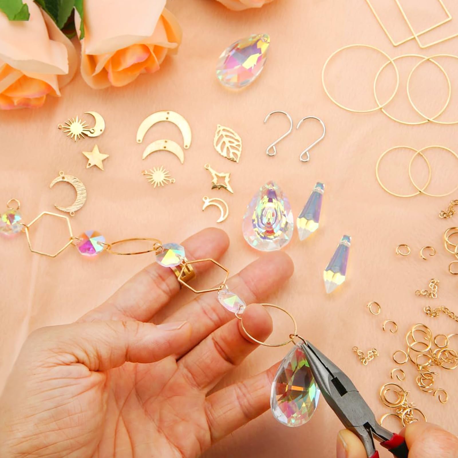 VEEKAY 400 Pezzi Acchiappasole Cristallo,Kit Sun Catcher fai da te Suncatcher, Acchiappasole da Appendere,Suncatcher Pendenti Acchiappa-sole per la decorazione del giardino della finestra