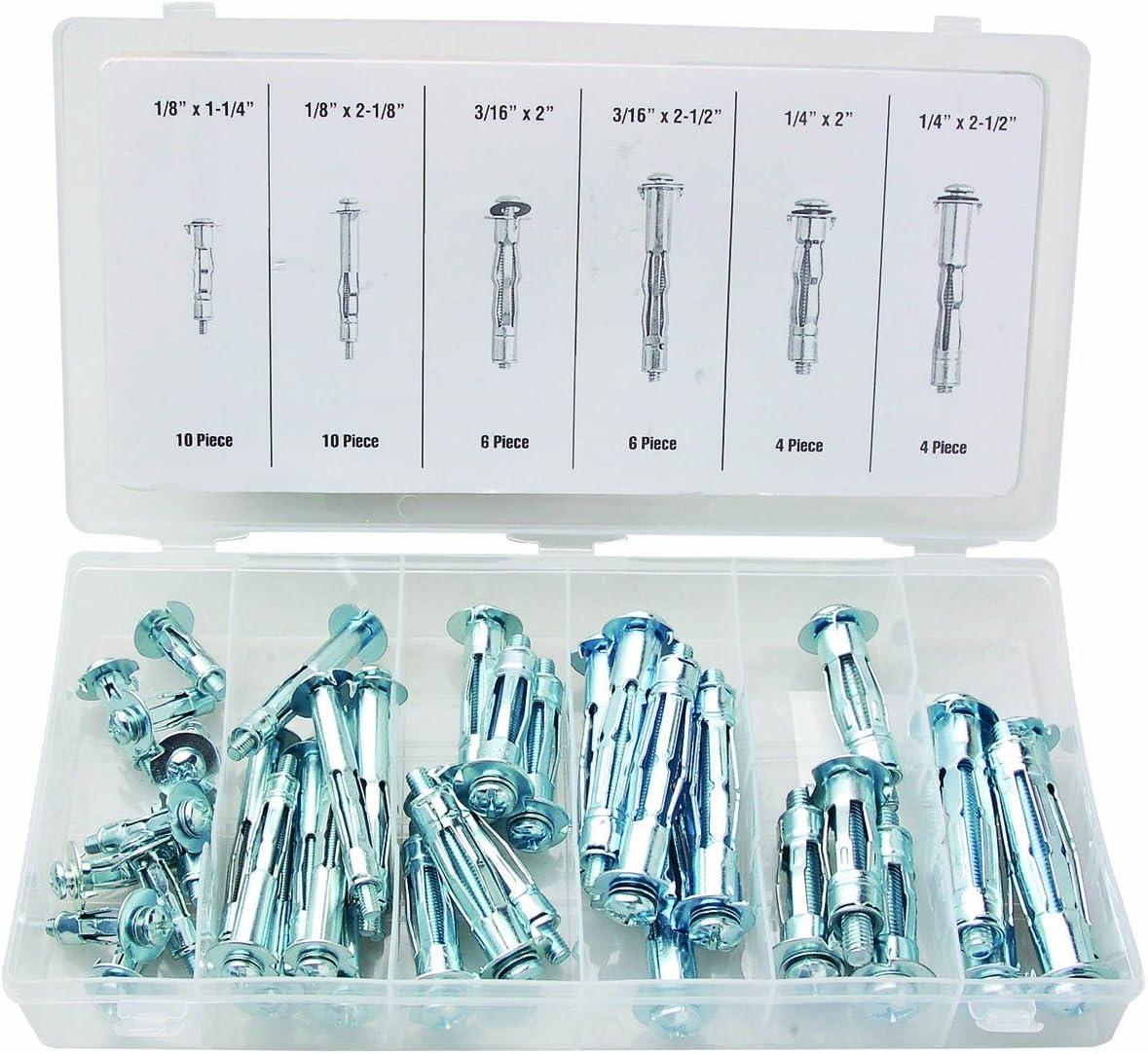 New Set of Home Improvement Hardware 41 Piece Molly Bolt Assortment Set Shop Garage Storage Box Mechanics Tool