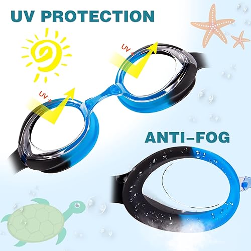 Vista 5 de Keary Paquete de 3-12 lentes de natación para niños, niñas y jóvenes de 3 a 14 años, antiempañamiento, impermeables, antirrayos ultravioleta, visión