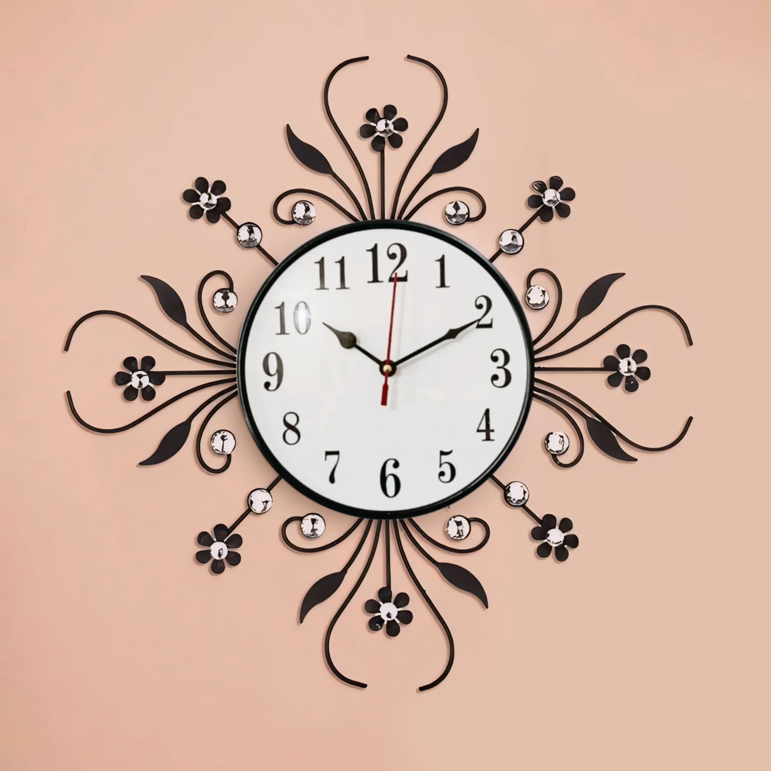 Thomson Handicraft Wall Clock for Home Stylish 20 inch dial 8 inch Black and Golden Colour Art Unique Antique Style Beautiful Flower Design Iron Metal Glass Office Decor (black6) (B0DBLHYSBH) Amazon Price History, Amazon Price Tracker