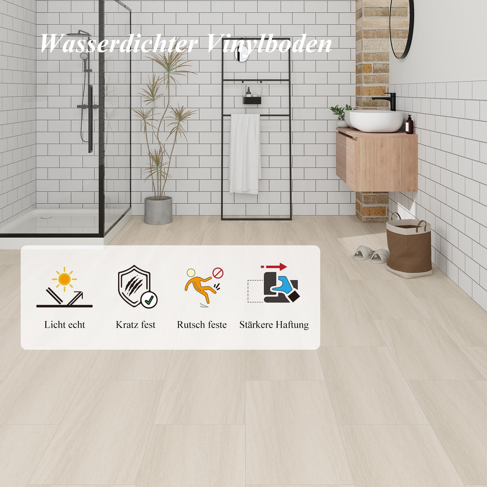 Mysflosy PVC Bodenbelag, Vinylboden selbstklebend wasserdicht, 61.0CM x 30.5CM DIY selbstklebende Fliesen für Küche, Badezimmer und Schlafzimmer, 12 Stück, Abdeckung 2,23 m²