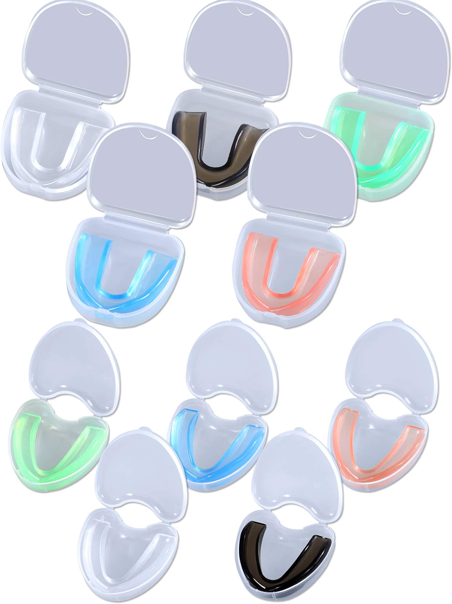 Hsei 10 Pieces Sports Mouth Guards Sports Mouth Protection Athletic Mouth Guard with Portable Box for Adult and Youth, 5 Colors