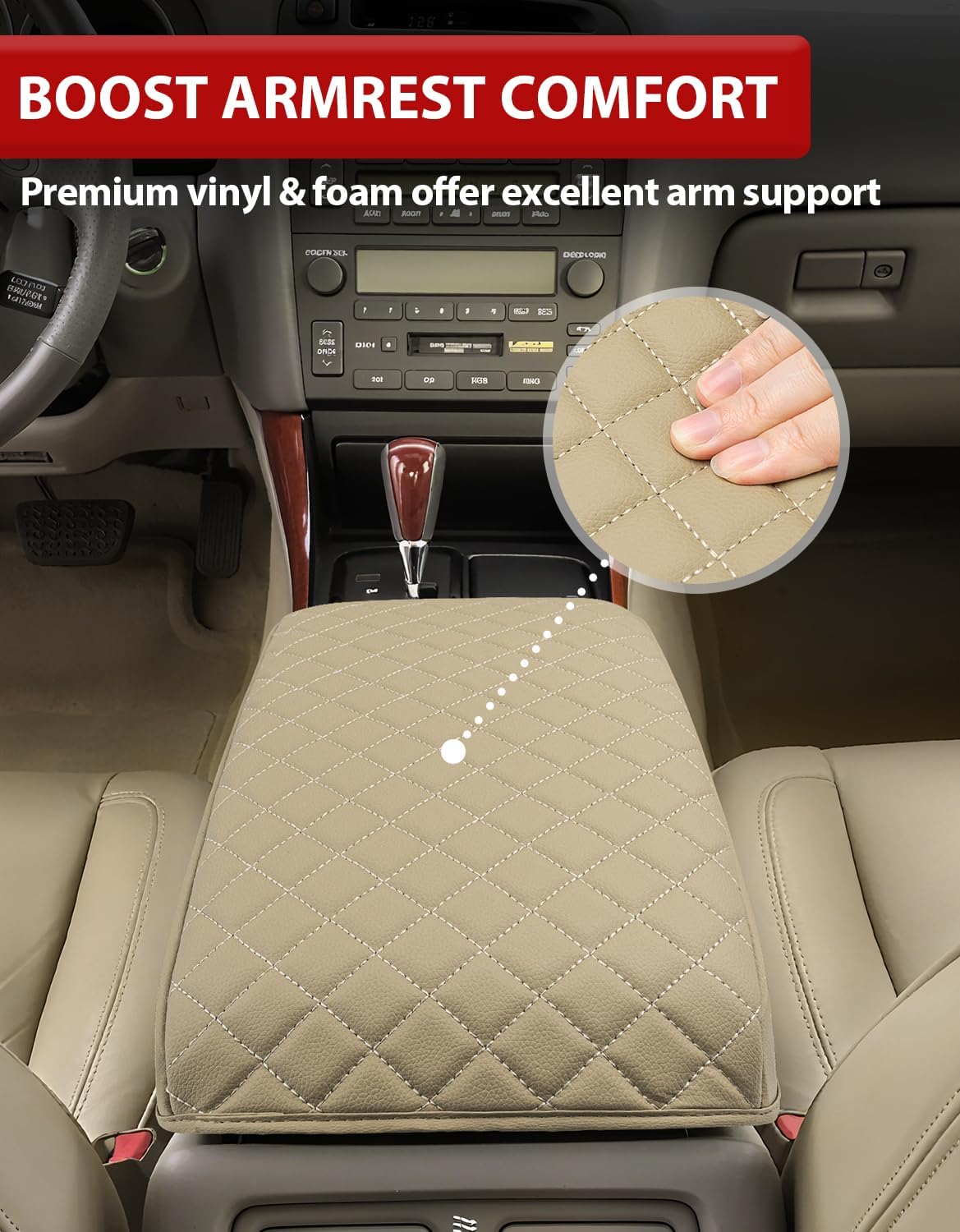 KBH Center Console Armrest Cover for 1998-2005 Lexus GS300 GS400 GS430, Middle Console Protector, Arm Rest Lid Cushion Cover, Anti-Scratch, Beige