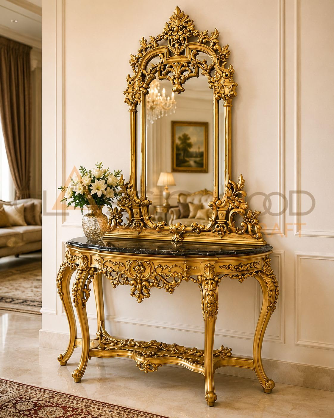 Classic Wood and Craft Wooden Dresser in Teak Wood, Golden Polish, Saharanpur (Without Mirror)-image-11