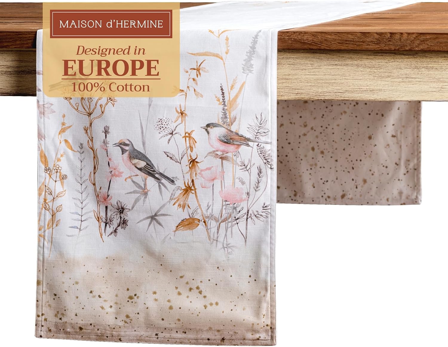 Maison d' Hermine Table Runner 100% Cotton Double Layer Table Runners 72 inches Long Decorative for Home Kitchen Dining Party Gifts for Mothers Day Spring Summer (Meadow Florals - Beige)
