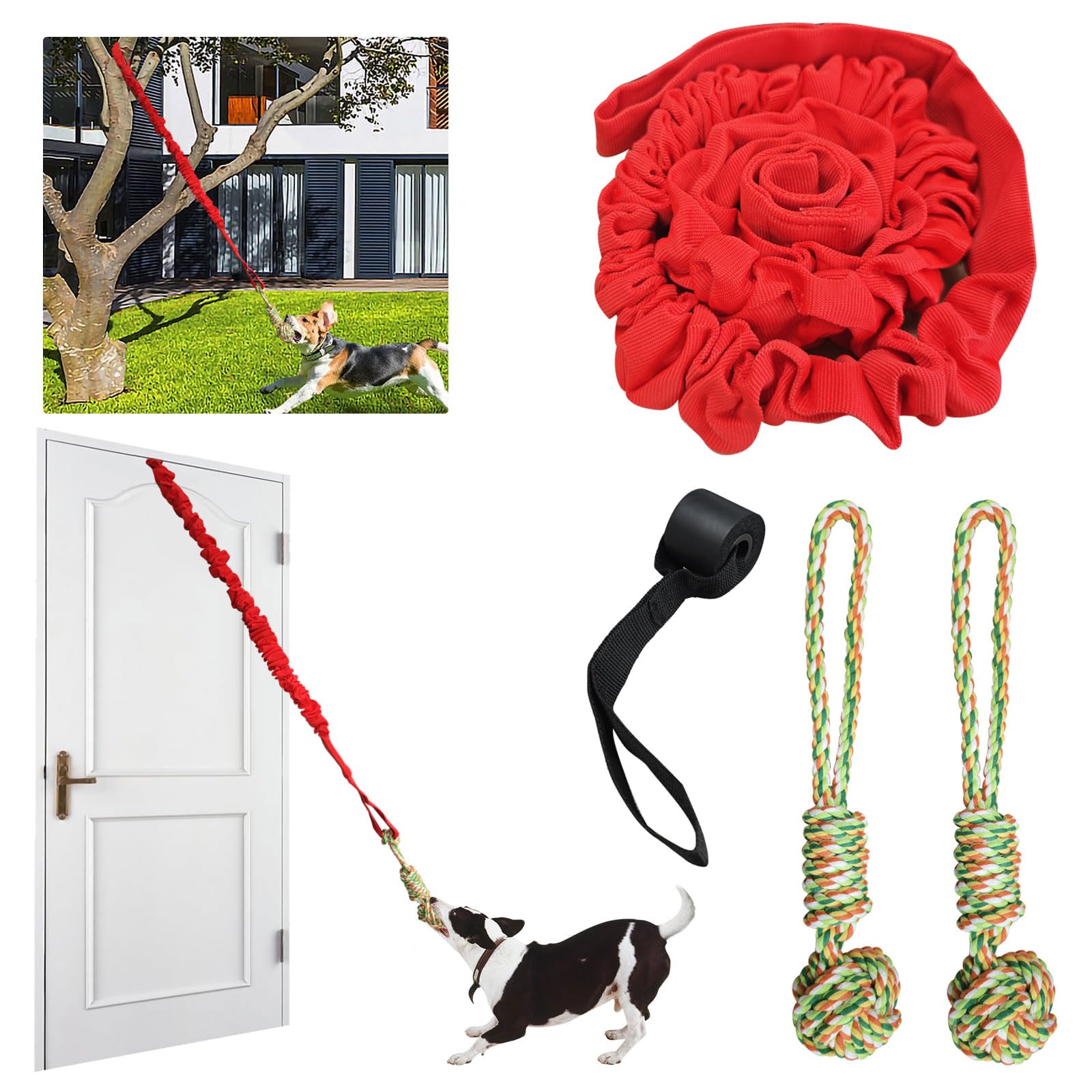 Tree Tug Outdoor Dog Toy: Interactive Tether Tug-of-War for Pitbull Small Medium Large Dogs - Tree & Door Tugger Dog Rope Toy with 2 Chew Rope Toys