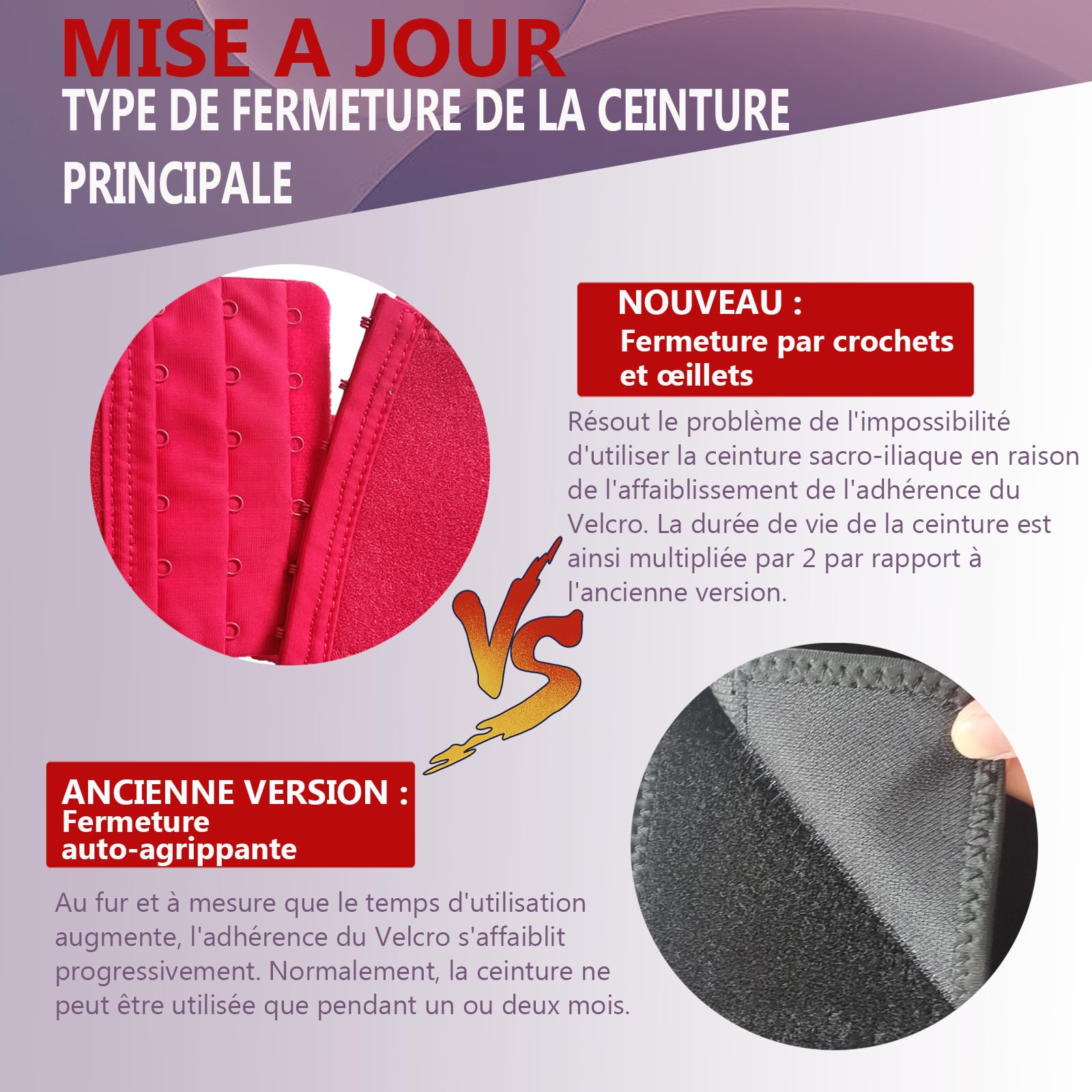 Paskyee Ceinture abdominale avec 6 rangées supplémentaires de crochets et d'yeux - Soutien du bas du dos pour hommes et femmes (Régulier (hanche 85-100cm))