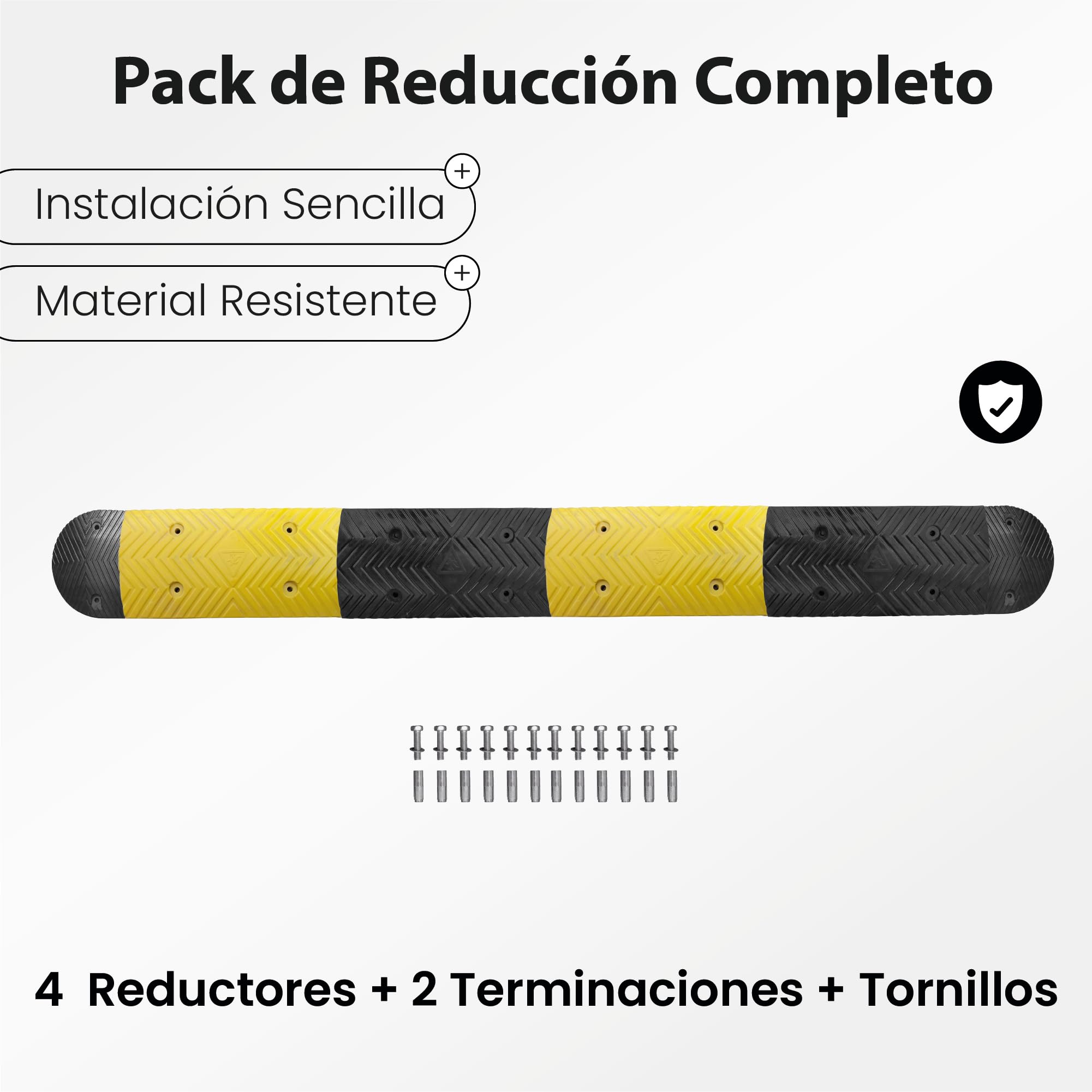 Pack Completo – Reductor de Velocidad Vial 35mm de Alto con Tornillos – Badenes de Goma para Rampa Garaje, Suelo, Carretera, Aparcamiento o Parking– Badenes para Garaje Resistentes - Alta Visibilidad