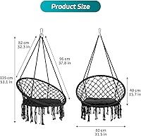 Vista 5 de Silla colgante tejida a mano de cuerda de algodón, silla hamaca, máximo 330 libras, silla de columpio de cuerda de malla tejida hecha a mano