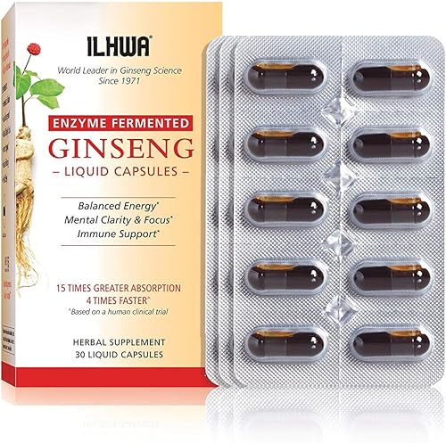 ILHWA Extracto de ginseng coreano fermentado con enzimas - 2-3 veces más ginsenósidos que el panax ginseng rojo - 30 cápsulas