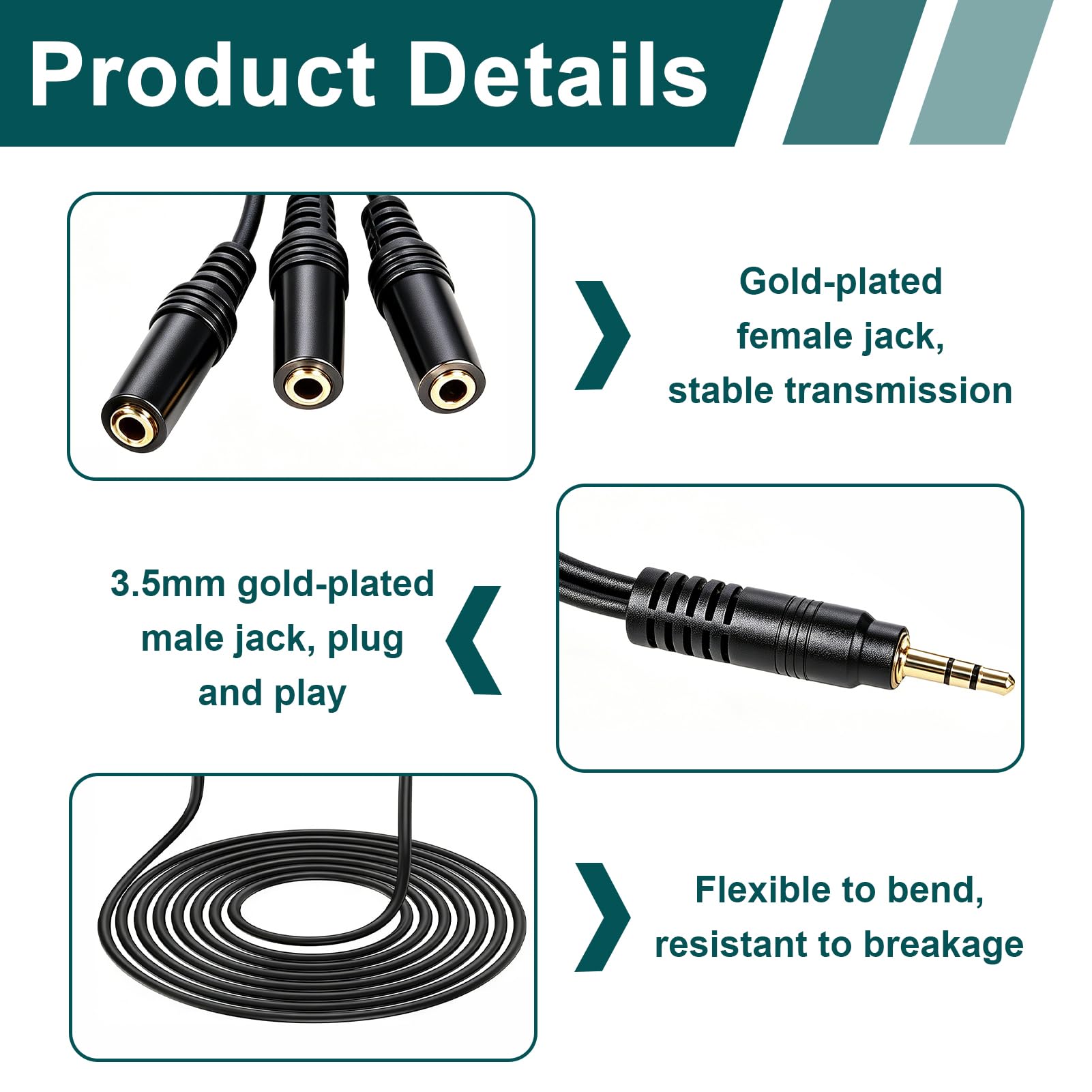 Audio Splitter, 3,5 mm Kopfhörer Verteiler 1 Stecker auf 3 Buchsen, Stereo Klinke Aux Splitter Adapter ca. 30 cm für Kopfhörer Lautsprecher Smartphone PC Gaming Konsole gemeinsames Musikhören