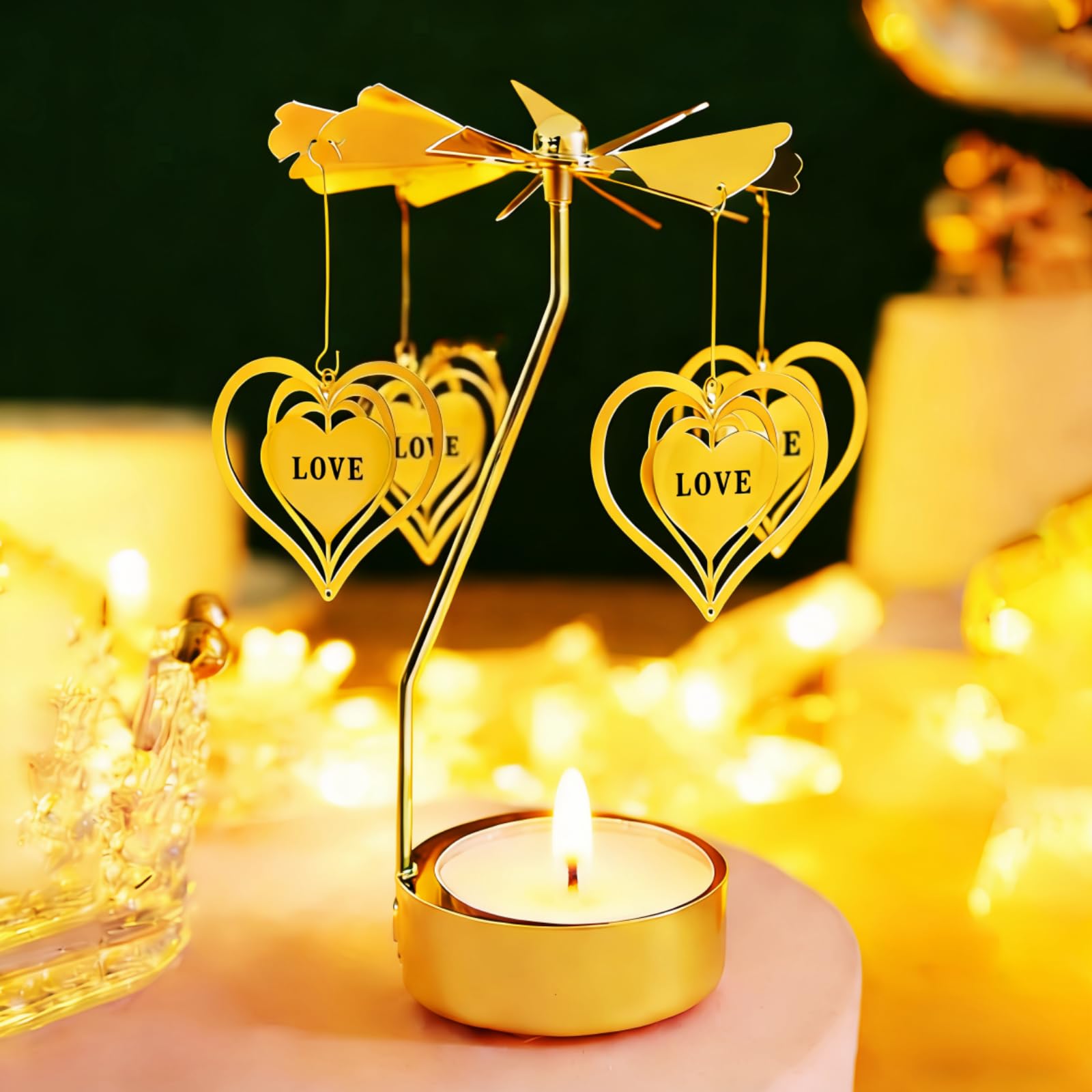 for Mom, Spinning Candle Holder, Rotating Carousel Tealight Candle Holder, Unique Birthday Gift For Women, Mom, Sister, Christmas, Valentine's Day, Party Decor, Gift (Heart)