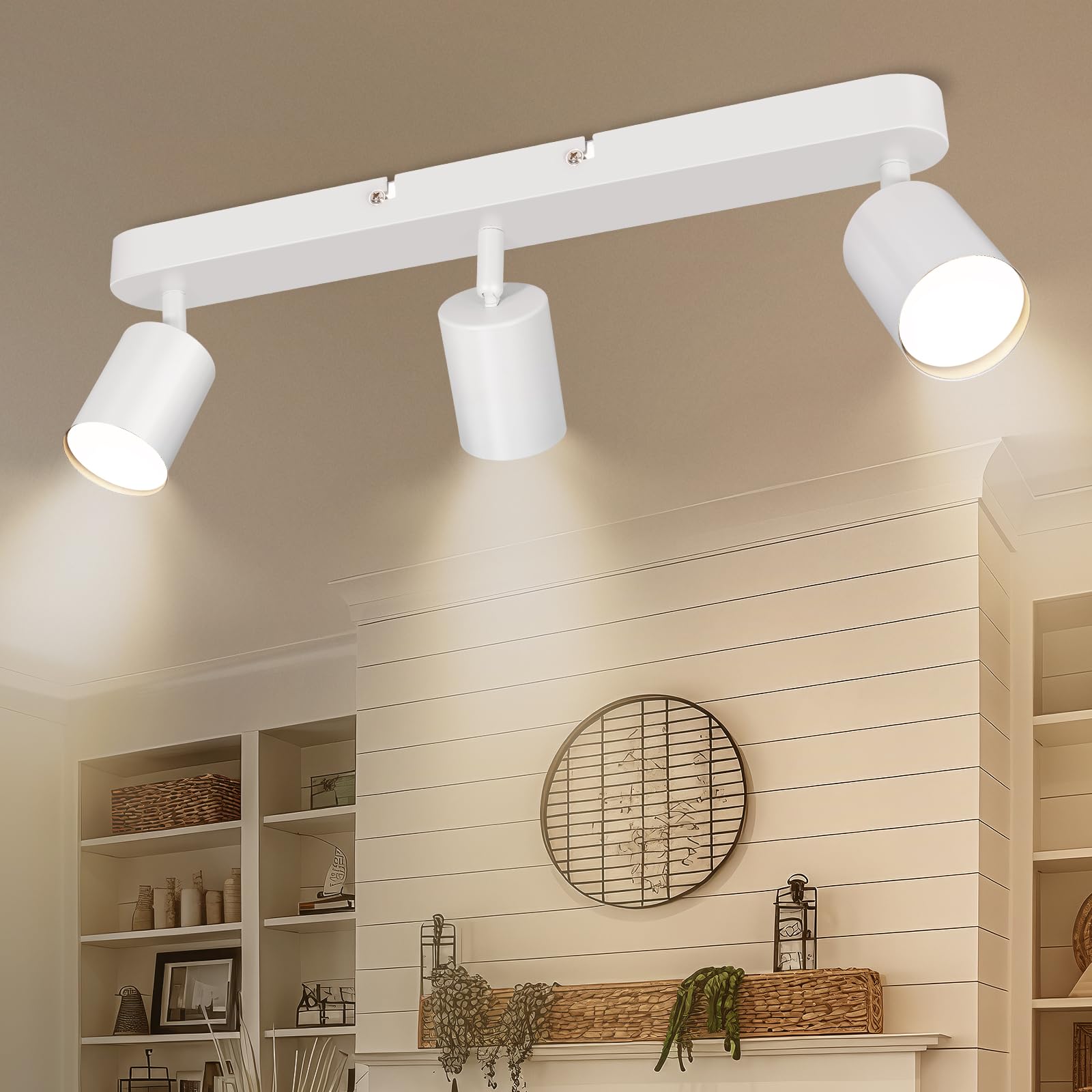 Ketom GU10 Lámpara de Techo con 3 Focos, Focos de Techo Ajustables y Giratorios, Blanco Apliques Techo Interior Orientable, Modernas Focos para el Techo para Cocina, Salon, Dormitorio, Sin Bombilla