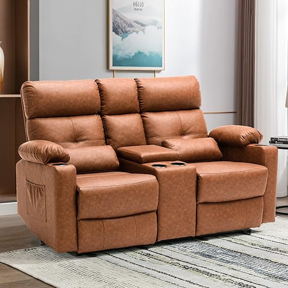 Consofa Loveseat Recliner, PU Leather Reclining Loveseat