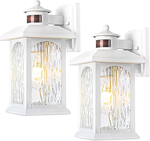 Advanced Motion Sensor Outdoor Lights 2 Packs - White Dusk to Dawn Outdoor Lighting, Anti-Rust Exterior Light Wall Mount Fixtures, Waterproof Porch