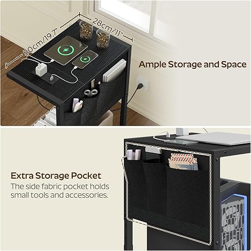 Miniatura 8 de Soporte para PC, soporte de torre de computadora con estación de carga, soporte de torre de PC ajustable en altura para piso, carrito de computadora