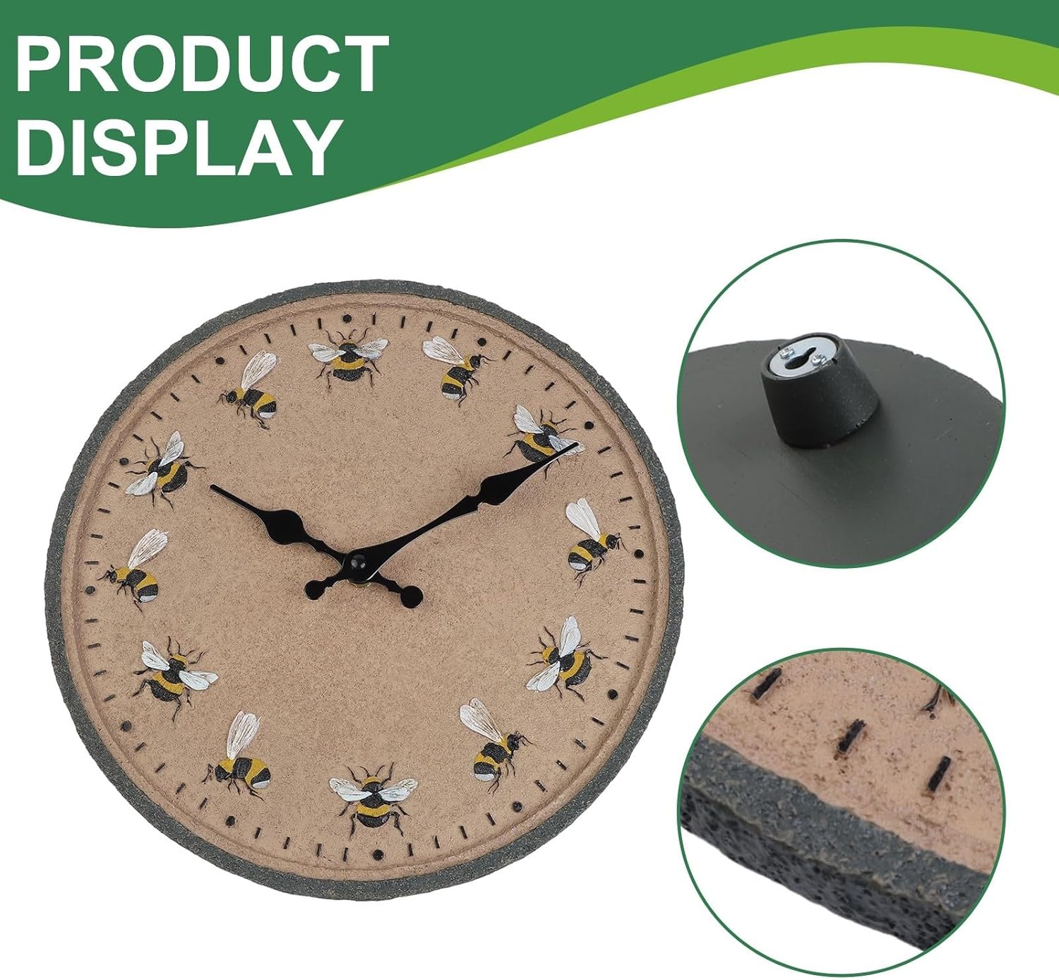 Outdoor Wall Clock 12 Inch Bee Pattern, Weather Resistant IP44 Waterproof for Garden Patio Poolside, Moisture Proof Decorative(Style 1)