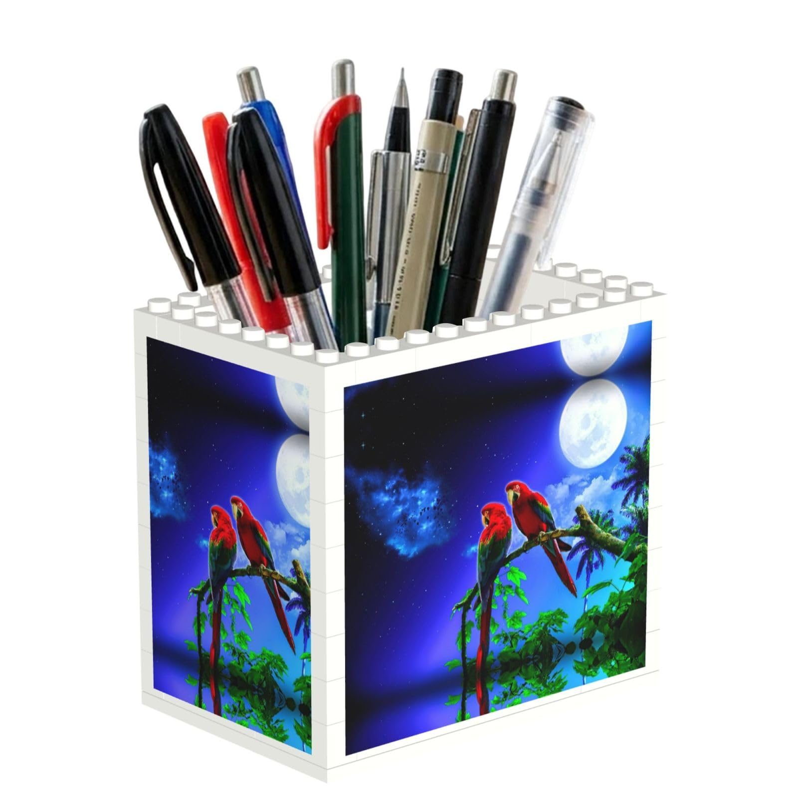 SATUSA Parrot Print Building Block Texture Pen Holder - Pencil Holder For Desk Pen Organizer,Aesthetic Desk Accessories For Women(1pcs)