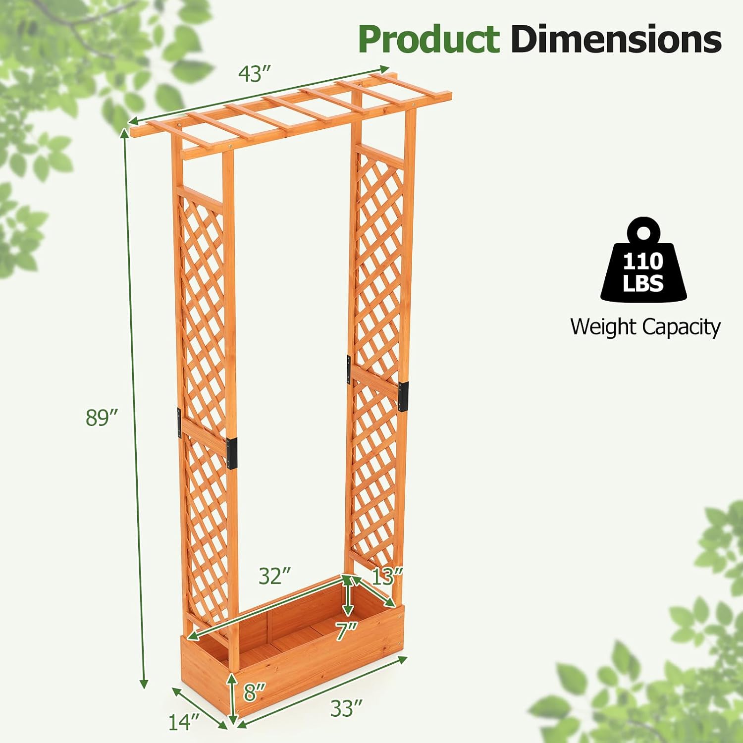 HAPPYGRILL 89" Raised Garden Bed with Trellis & Hanging Roof, Wooden Planter Box with 4 Drainage Holes, Outdoor Wood Elevated Garden Bed for Climbing Plants Vines Vegetables Flowers (Orange,2)