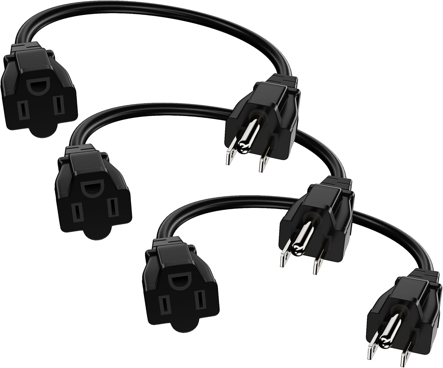 Short Extension Cord White 16/3 SJTW 3 Prong Extension Cord - 1 Ft 3 Pack Small Extension Cord, ETL Listed for Indoor and Outdoor Use