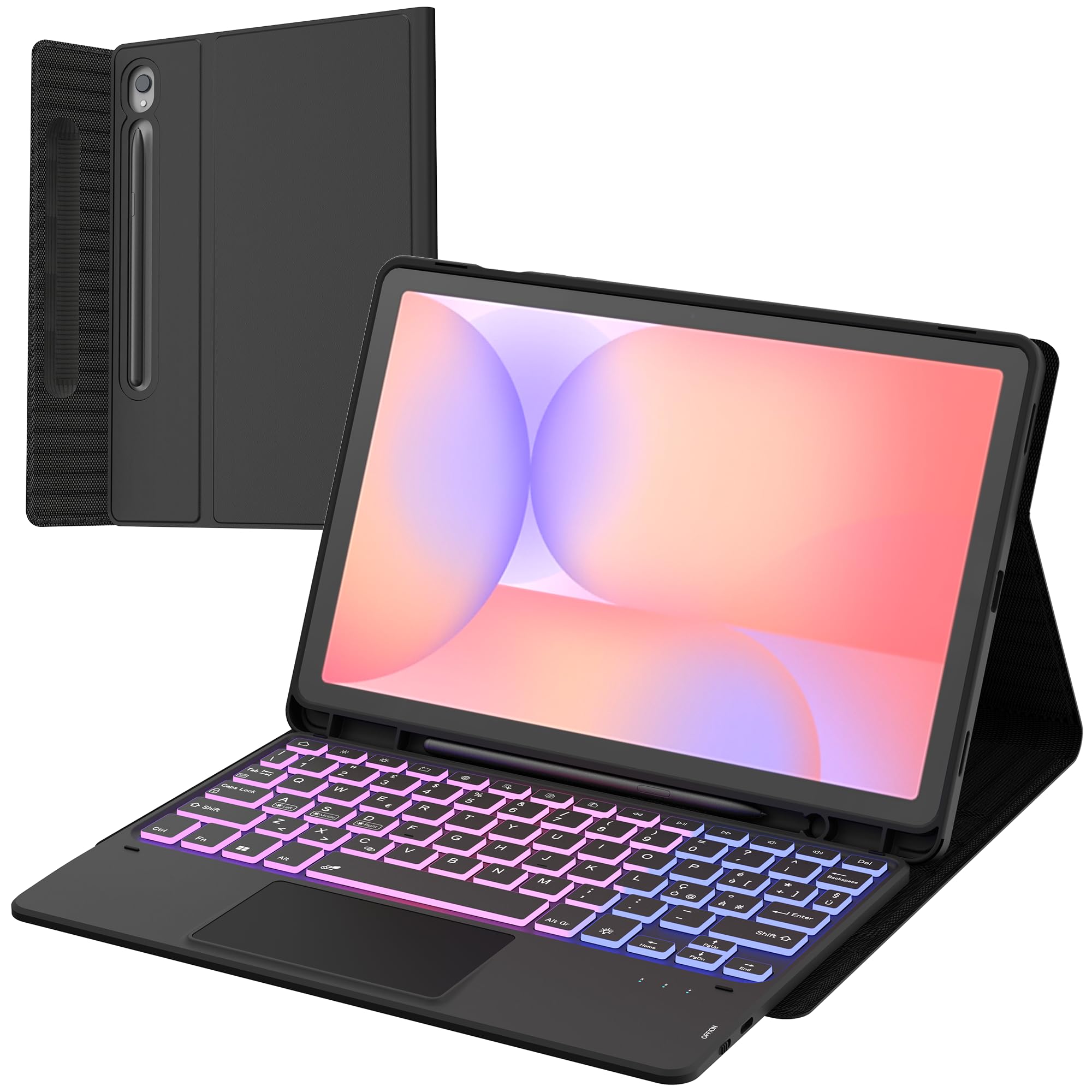 Custodia con tastiera per Samsung Galaxy Tab S10 Lite 2025/S10 FE/S9 FE/S9 10.9": tastiera retroilluminata 7 colori con trackpad Intelligente - tastiere wireless rimovibile con Layout italiano QWERTY