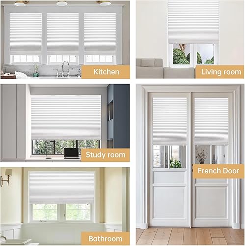 Miniatura 8 de Changshade Paquete de 6 persianas de papel plisado temporales para ventana, cortinas de papel adhesivas cortadas a medida, persianas plisadas