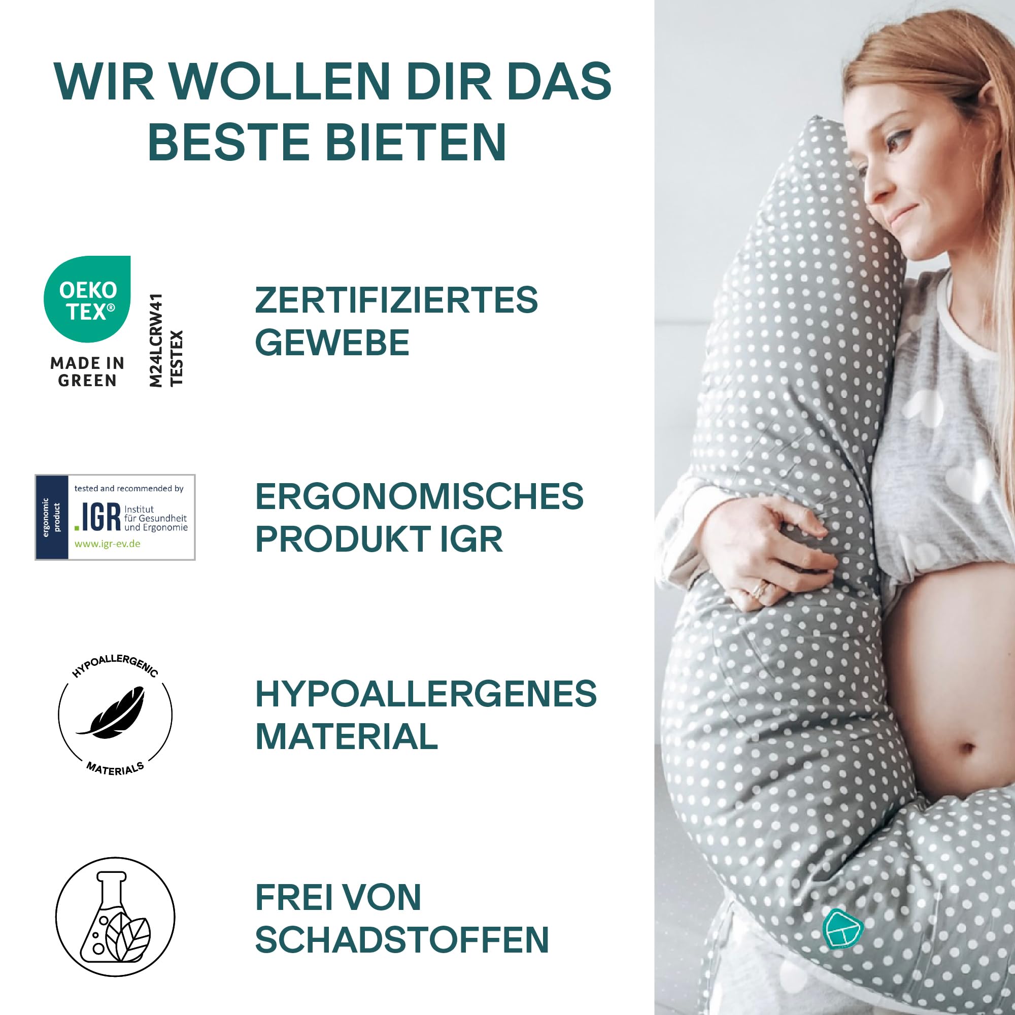 KOALA BABYCARE Stillkissen XXL Schwangerschaftskissen Seitenschläferfkissen mit Bezug aus 100% Baumwolle - Zertifiziertes Medizinprodukt - Lagerungskissen Erwachsene - (Grau - Weiße)