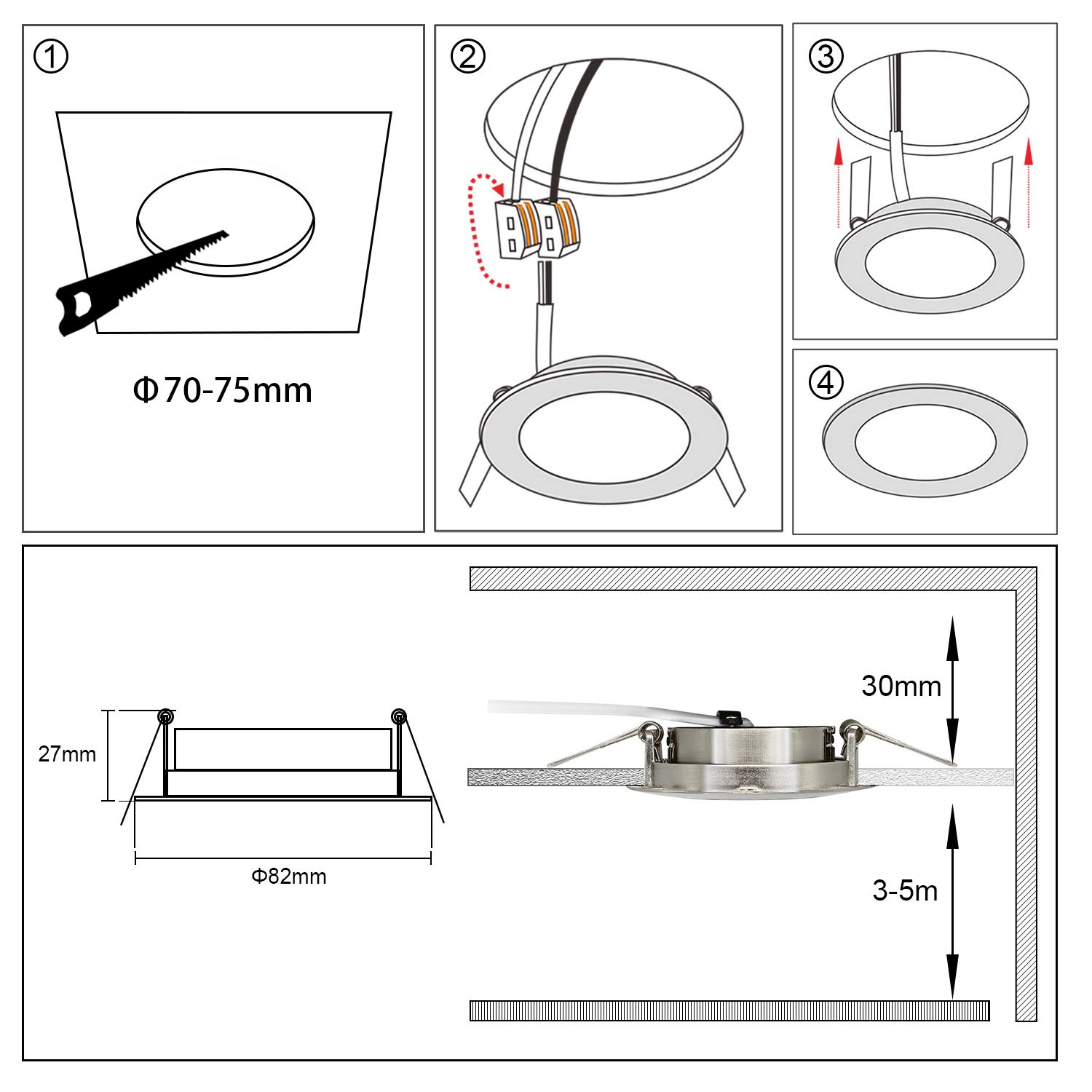 HiBay LED Einbaustrahler Ultra Flach 10 Stück Einbauleuchten Schwenkbar Warmweiss Spot 230V 3,5w Einbauspots Set | Einbauleuchten 3000K Einbauspots 230V Spot Nicht Dimmbar für Schlafzimmer Wohnzimmer Küche Flur Diele