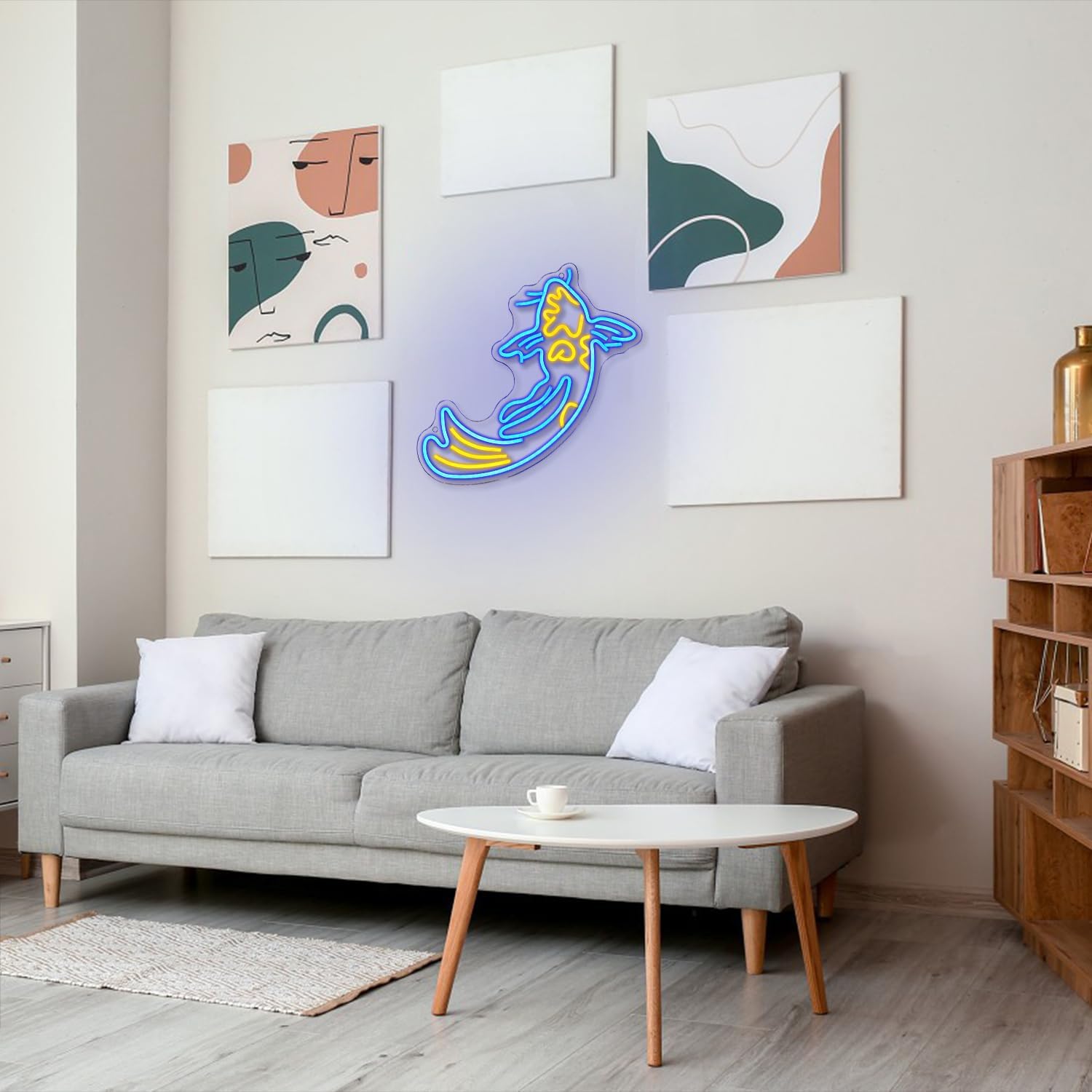 Koi Fish Neon Sign Japanese Fish Led Neon Blue Yellow Fish Neon Signs for Wall Decor 17”x9.5”with USB/Switch Dimmable Neon Light Signs for Bar Office Fishroom Kitchen Aarea Koi Pond - Image 6