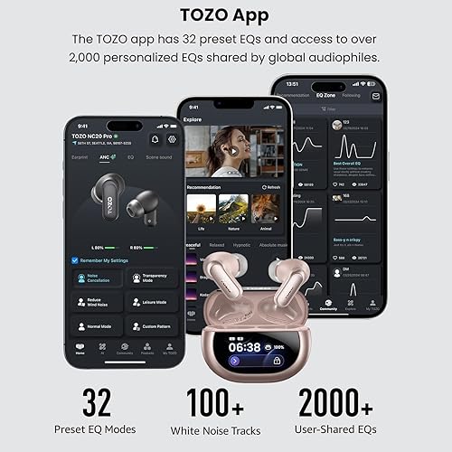 Miniatura 5 de TOZO NC20 Pro Auriculares inalámbricos con cancelación activa de ruido con pantalla táctil inteligente, audio LDAC de alta resolución, graves