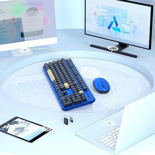 Miniatura 4 de NEOBELLA - Juego de teclado y mouse inalámbricos para computadora, colorida máquina de escribir flotante, receptor USB, teclado y mouse con